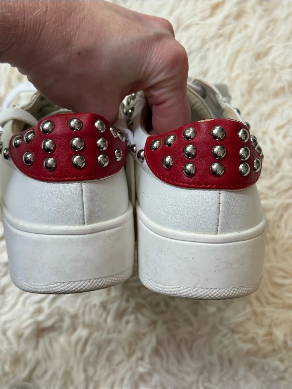 Steve Madden Belle Platform Studded Sneakers White Red Stripe Women Size 6M